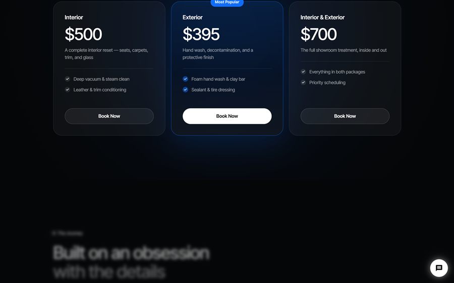 DetailPro pricing cards — populated live from the dashboard