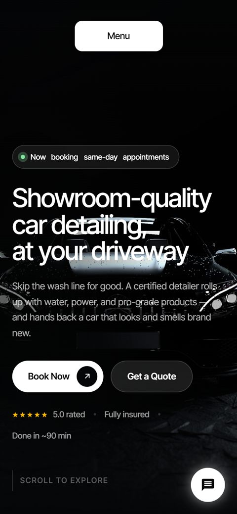 DetailPro customer website on a phone